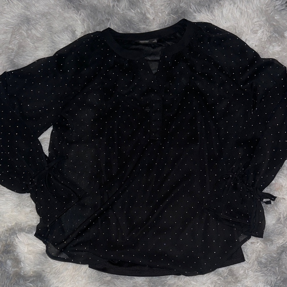 Simply Vera Vera Wang Black Crystal Polka Dot Women's Sheer Blouse - XS